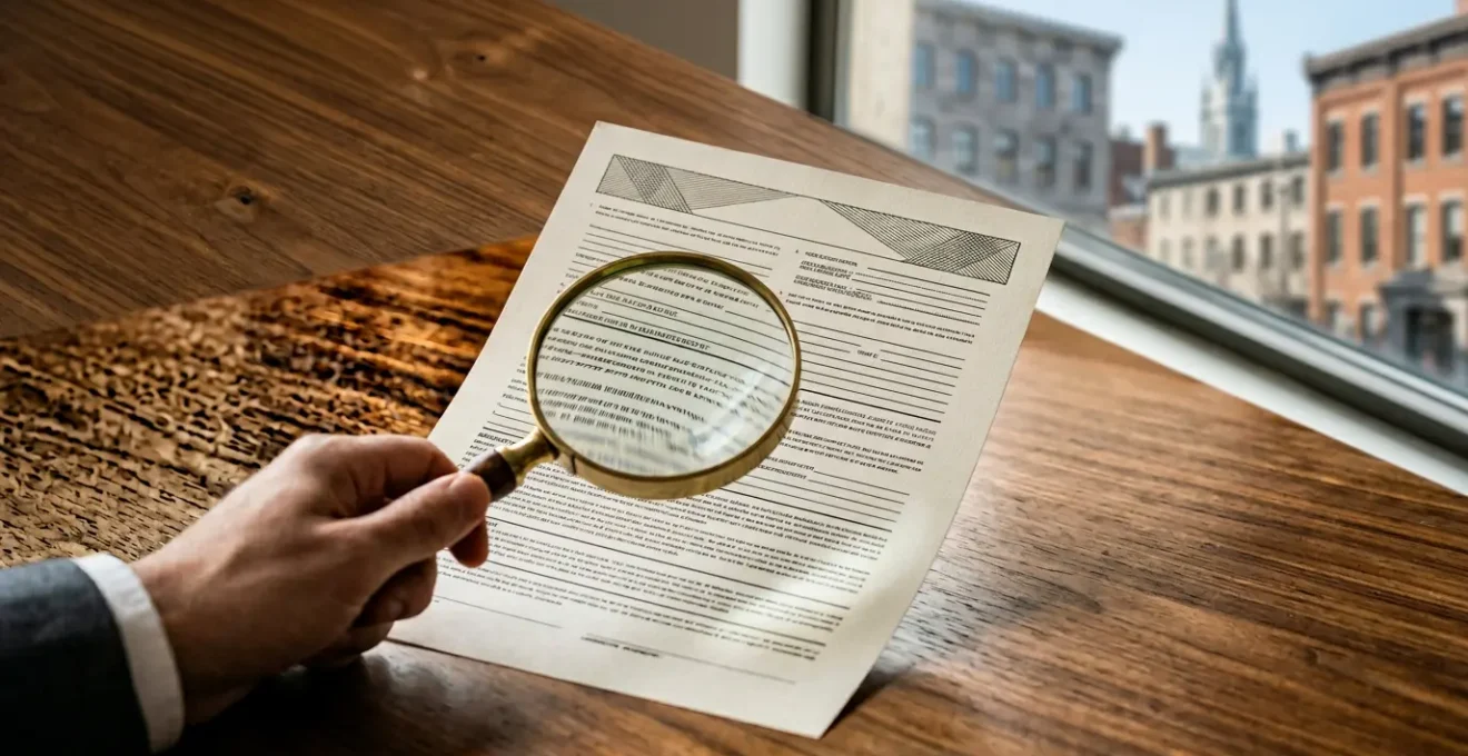 Document contractuel d'assurance automobile avec loupe révélant les détails importants à vérifier avant signature