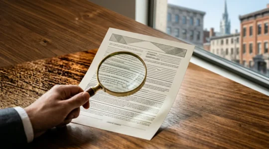 Document contractuel d'assurance automobile avec loupe révélant les détails importants à vérifier avant signature