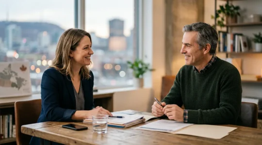 Professionnel en assurance accompagnant un client québécois dans la révision de protections financières personnalisées