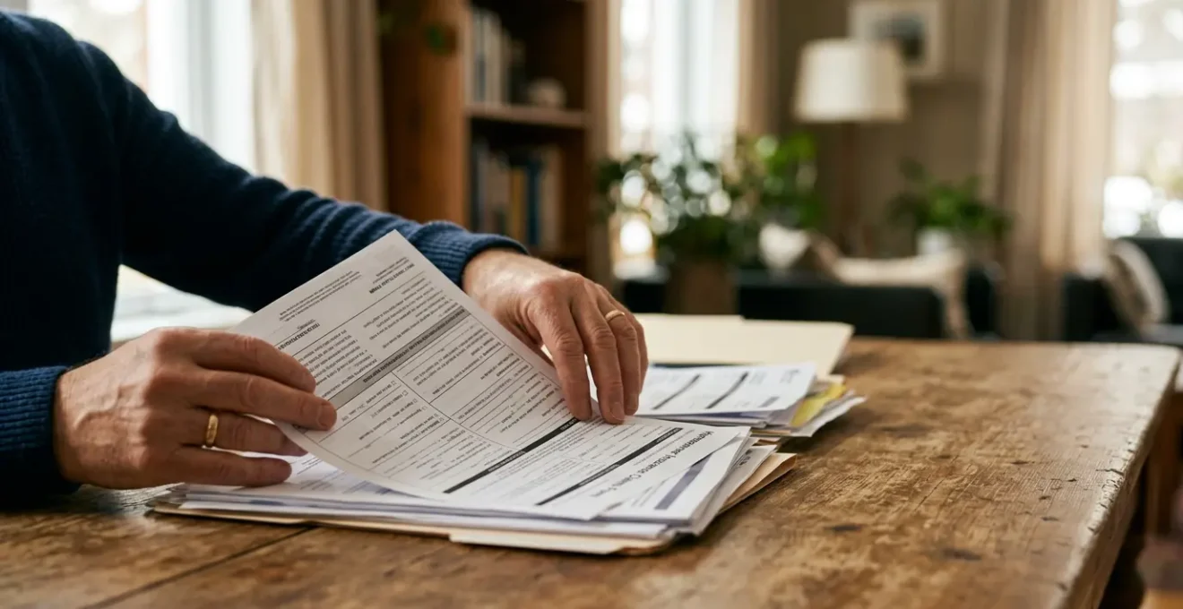 Personne remplissant un formulaire de déclaration de sinistre avec documentation organisée