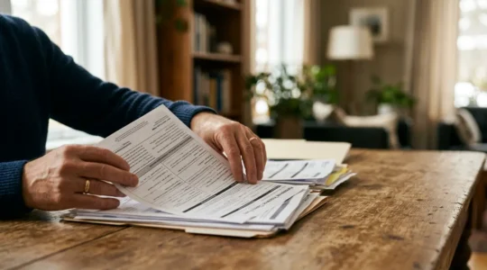 Personne remplissant un formulaire de déclaration de sinistre avec documentation organisée