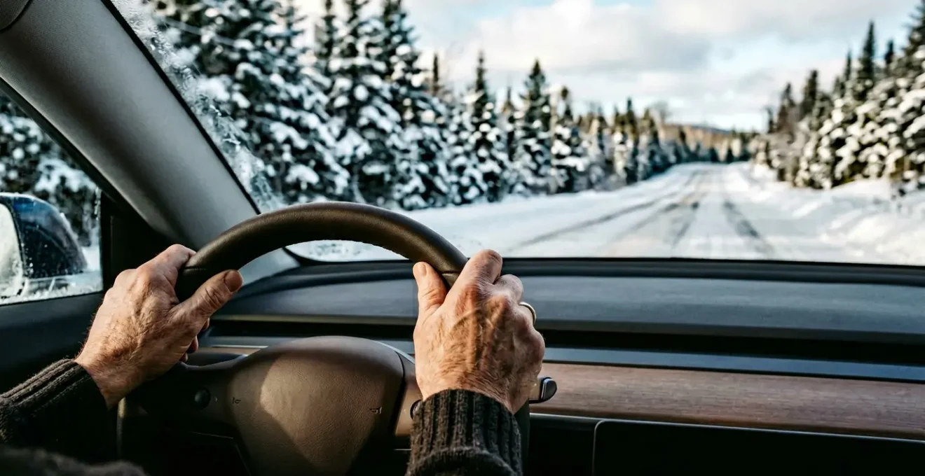 Conducteur expérimenté au volant dans un environnement hivernal québécois