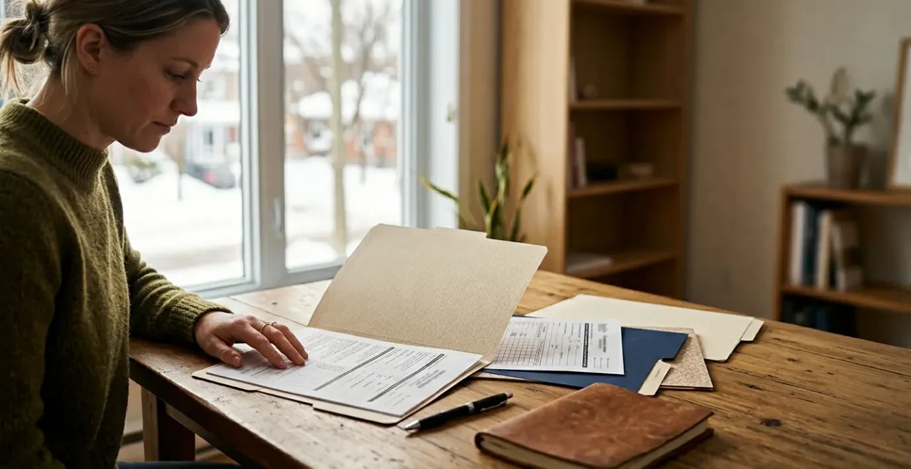 Consultation médicale personnalisée montrant des documents d'assurance santé dans un contexte québécois