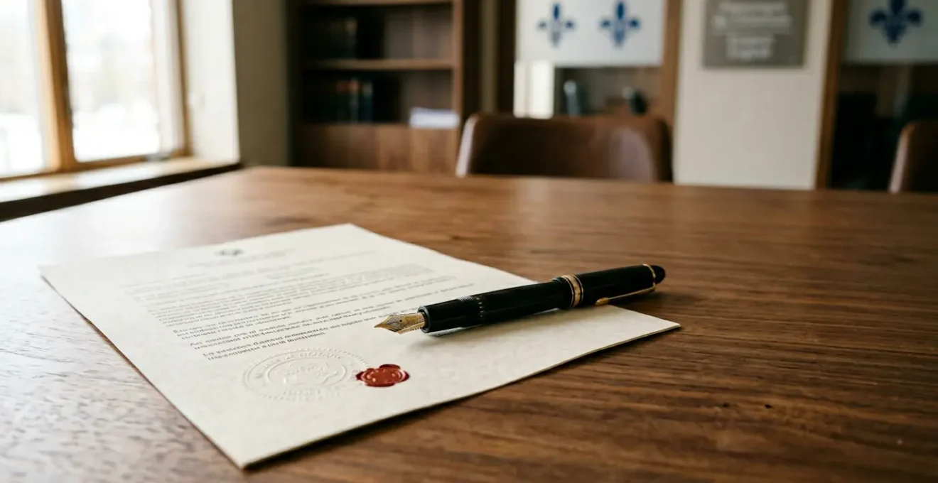 Document juridique et stylo symbolisant la planification successorale et la désignation de bénéficiaires au Québec