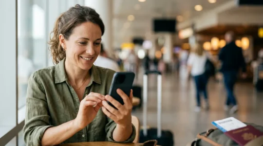 Voyageur québécois consultant les services d'assistance voyage inclus dans son contrat d'assurance