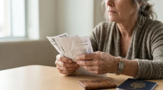 Voyageur recevant des soins médicaux d'urgence à l'étranger avec documents d'assurance